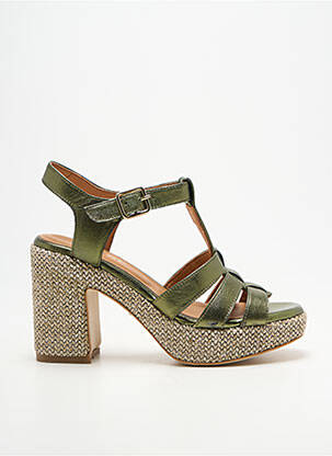 Sandales/nu pieds semi compensé talon de 7 à 9cm vert ADIGE femme