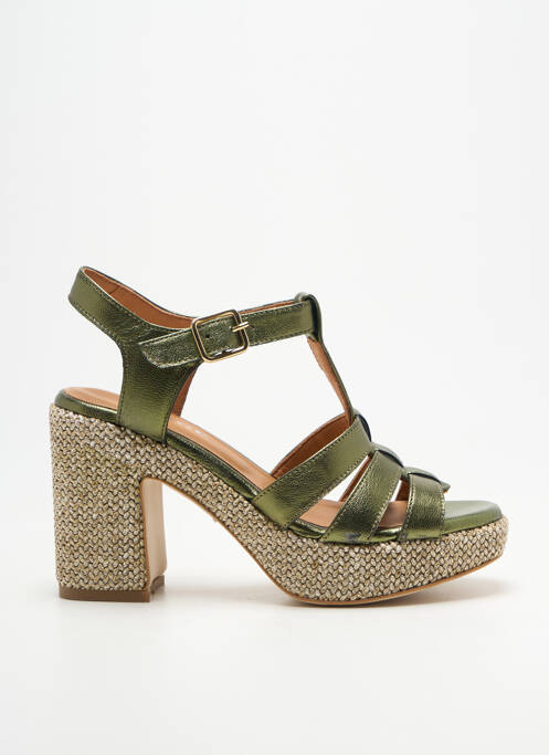 Sandales/nu pieds semi compensé talon de 7 à 9cm vert ADIGE femme