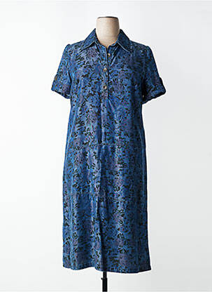 Robe mi-longue imprimé fantaisie manches courtes bleu ATIAN femme