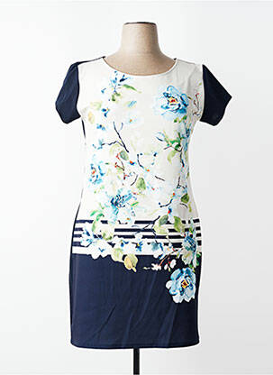Robe mi-longue imprimé fantaisie manches courtes bleu GALMALLA femme