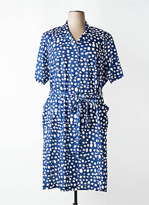 Robe mi-longue imprimé fantaisie manches courtes bleu GUY DUBOUIS femme