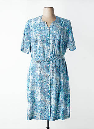 Robe mi-longue imprimé fantaisie manches courtes bleu GUY DUBOUIS femme