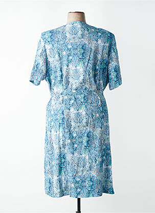 Robe mi-longue imprimé fantaisie manches courtes bleu GUY DUBOUIS femme