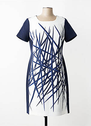 Robe mi-longue imprimé fantaisie manches courtes bleu GUY DUBOUIS femme
