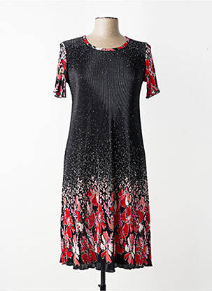 Robe mi-longue imprimé fantaisie manches courtes noir GEVANA femme