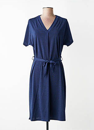 Robe mi-longue tissage crêpe manches courtes bleu MARBLE femme