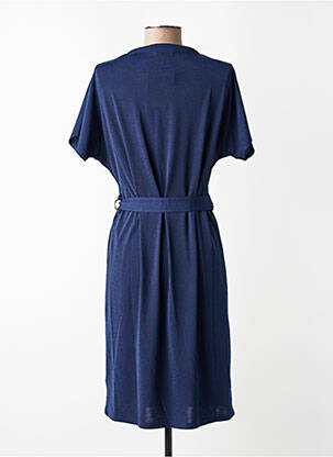 Robe mi-longue tissage crêpe manches courtes bleu MARBLE femme