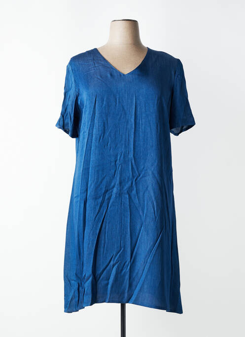Robe mi-longue fermeture zippée au dos manches courtes bleu GEVANA femme