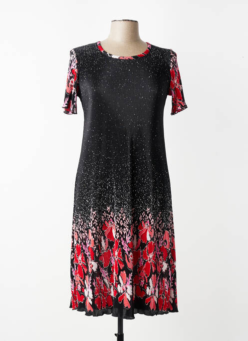 Robe mi-longue imprimé fantaisie manches courtes noir GEVANA femme