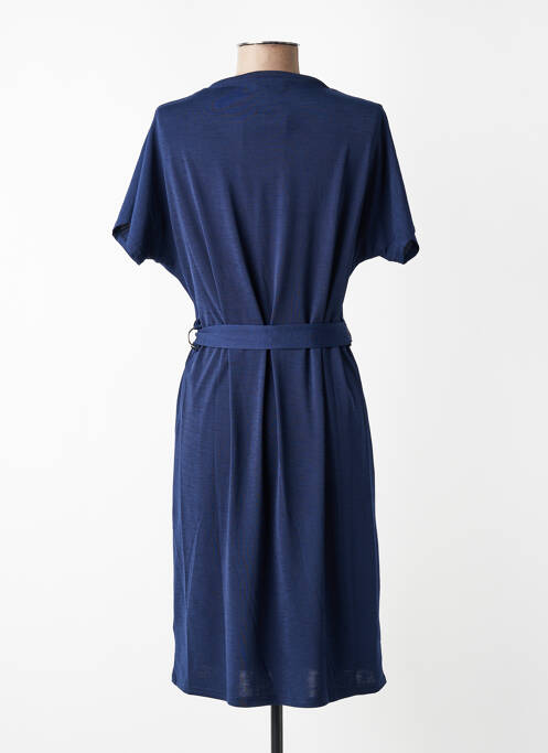 Robe mi-longue tissage crêpe manches courtes bleu MARBLE femme