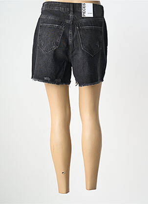 Short tissage denim taille haute noir PIECES femme