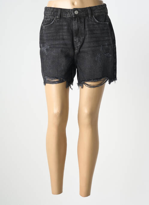 Short tissage denim taille haute noir PIECES femme