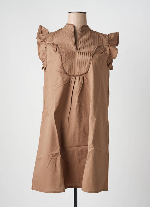 Robe courte manches courtes manches courtes marron ONLY femme