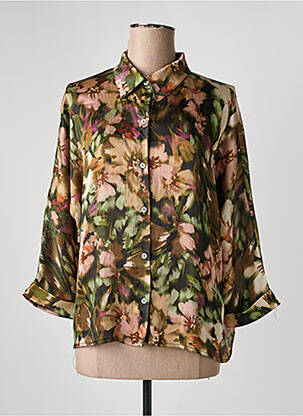 Chemisier imprimé fleurs manches 3/4 marron HALOGENE femme