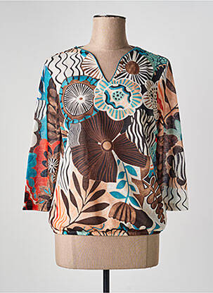Blouse imprimé fleurs manches 3/4 vert CHRISTINE LAURE femme