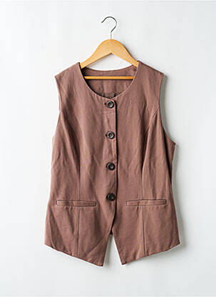 Gilet sans manche fausses poches marron OGL femme