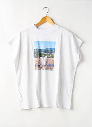 T-shirt imprimé fantaisie manches courtes blanc THINKING MU femme