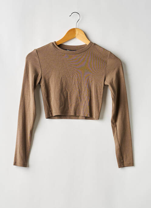 Top tissage jersey manches longues marron ZARA femme