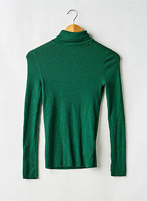 Pull col roulé tissage côtelé manches longues vert UNIQLO femme
