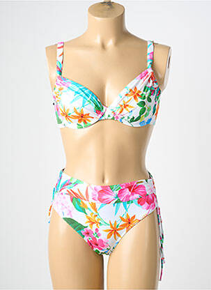 Maillot de bain 2 pièces stretch haut soutien-gorge emboitant blanc MISS CARAÏBES femme