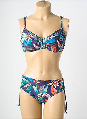 Maillot de bain 2 pièces stretch haut bandeau bleu LAGON BLEU femme