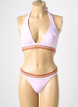Maillot de bain 2 pièces stretch haut triangles rose TATIANE DE FREITAS femme