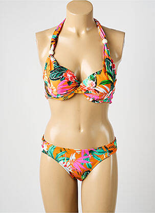 Maillot de bain 2 pièces stretch haut soutien-gorge moulé orange DOLLY & JANE femme