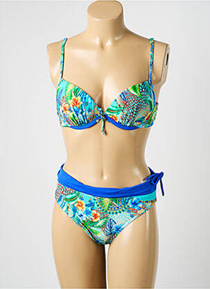 Maillot de bain 2 pièces stretch haut soutien-gorge moulé bleu MISS CARAÏBES femme