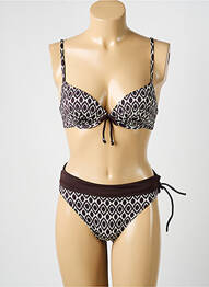 Maillot de bain 2 pièces stretch haut soutien-gorge moulé marron MISS CARAÏBES femme