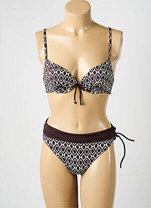 Maillot de bain 2 pièces stretch haut soutien-gorge moulé marron MISS CARAÏBES femme