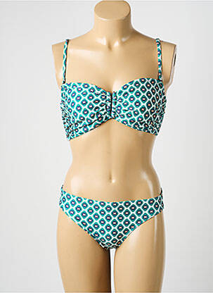 Maillot de bain 2 pièces stretch haut bandeau vert LAGON BLEU femme