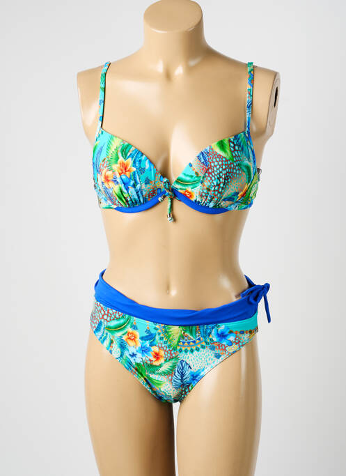 Maillot de bain 2 pièces stretch haut soutien-gorge moulé bleu MISS CARAÏBES femme