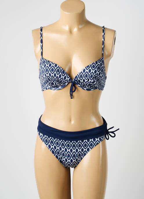 Maillot de bain 2 pièces stretch haut soutien-gorge moulé bleu MISS CARAÏBES femme