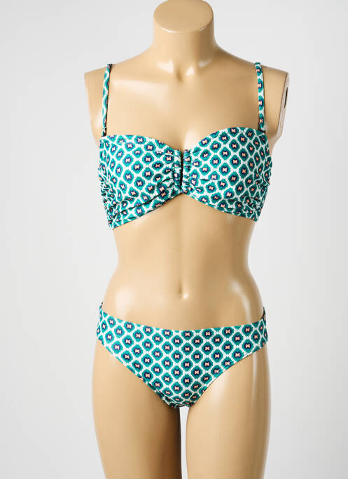 Maillot de bain 2 pièces stretch haut bandeau vert LAGON BLEU femme