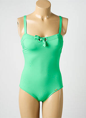 Maillot de bain 1 pièce effet matière satinée haut soutien-gorge moulé vert LIVIA femme