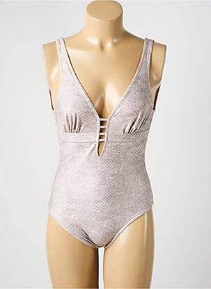 Maillot de bain 1 pièce effet matière satinée haut soutien-gorge balconnet beige LOLITA ANGELS femme