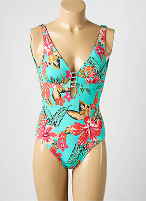 Maillot de bain 1 pièce effet matière satinée haut soutien-gorge balconnet bleu LOLITA ANGELS femme