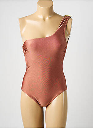 Maillot de bain 1 pièce effet matière satinée marron BLUELOBSTER femme
