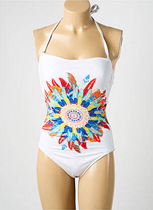 Maillot de bain 1 pièce bretelles élastiquées amovibles haut bandeau blanc BLUELOBSTER femme
