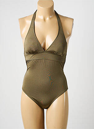 Maillot de bain 1 pièce effet matière satinée haut soutien-gorge avec mousse de rembourrage amovible vert DOLLY & JANE femme