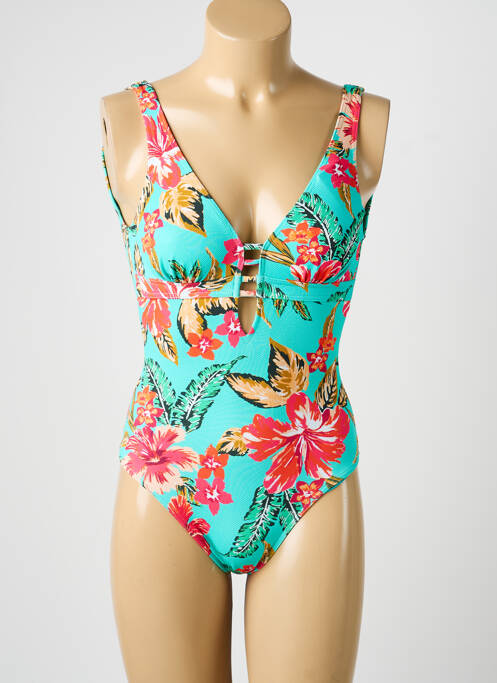 Maillot de bain 1 pièce effet matière satinée haut soutien-gorge balconnet bleu LOLITA ANGELS femme