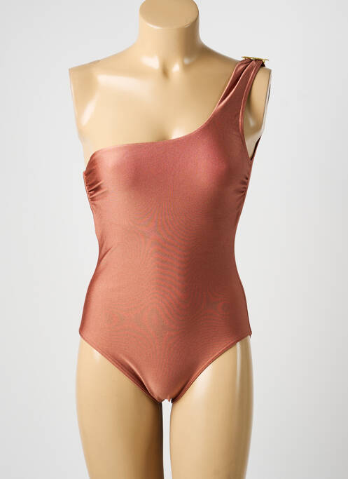 Maillot de bain 1 pièce effet matière satinée marron BLUE LOBSTER femme