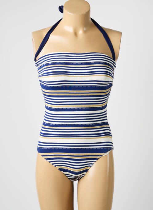 Maillot de bain 1 pièce bretelles élastiquées amovibles haut bandeau bleu KIWI femme