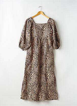 Robe longue tissage popeline manches 3/4 marron MARÀVIC femme