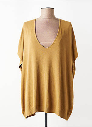 Pull tunique stretch manches courtes marron LAUREN VIDAL femme
