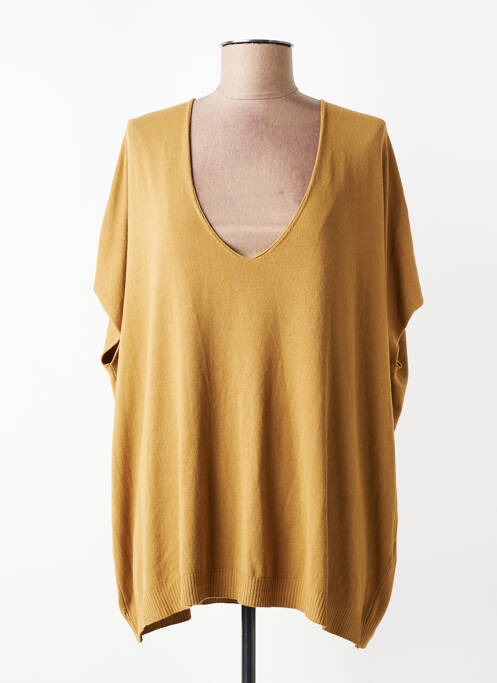 Pull tunique stretch manches courtes marron LAUREN VIDAL femme