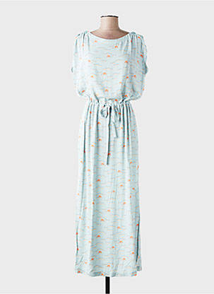 Robe longue imprimé fantaisie manches courtes bleu DES PETITS HAUTS femme
