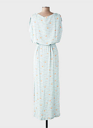 Robe longue imprimé fantaisie manches courtes bleu DES PETITS HAUTS femme