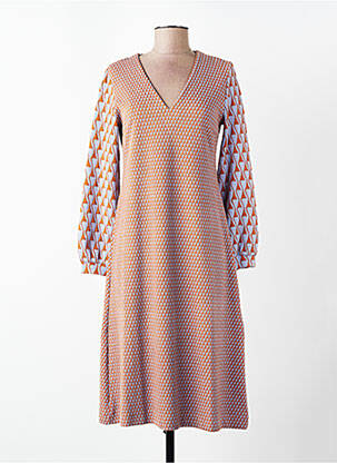 Robe mi-longue imprimé fantaisie manches longues marron NIU femme