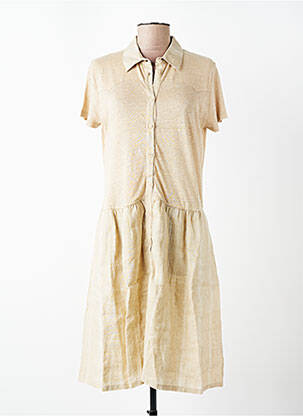 Robe mi-longue manches courtes manches courtes beige MAJESTIC FILATURES femme